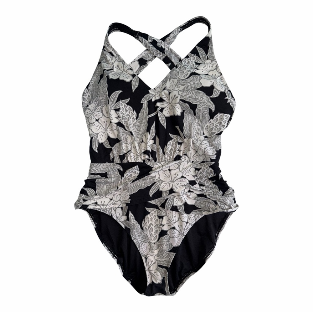 Bleu Rod Beattie Black and White Floral One-Piece Swimsuit